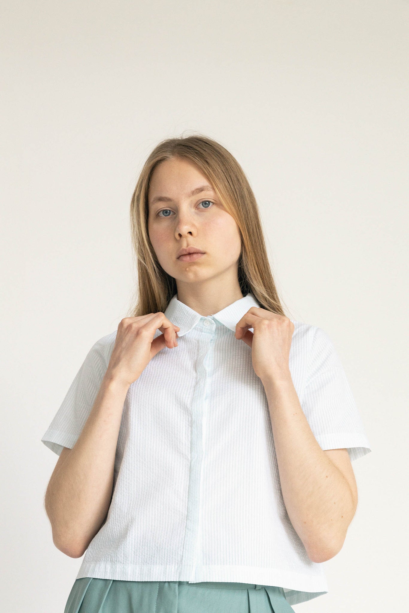L.952 - SEERSUCKER MINI SHIRT- MINT STRIPE