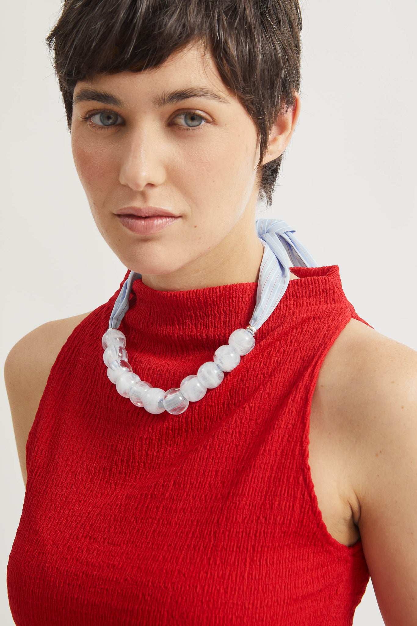 J.13001 - POPLIN NECKLACE - Blue & Red Stripes