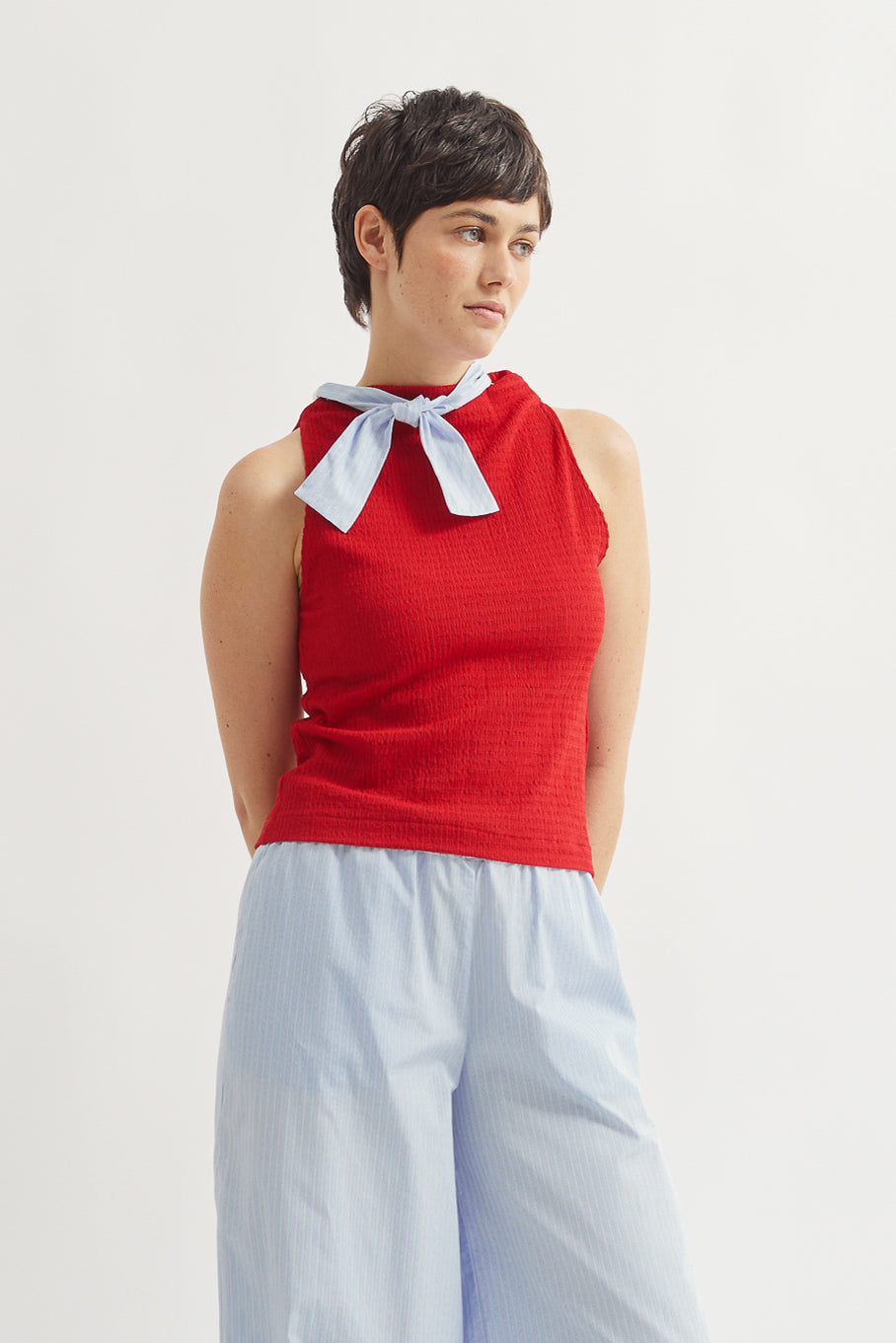 J.13001 - POPLIN NECKLACE - Blue & Red Stripes