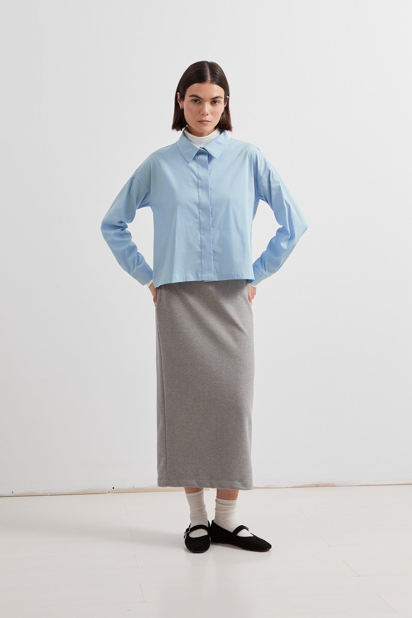 L.1241 - POPLIN BOXY SHIRT - Light Blue