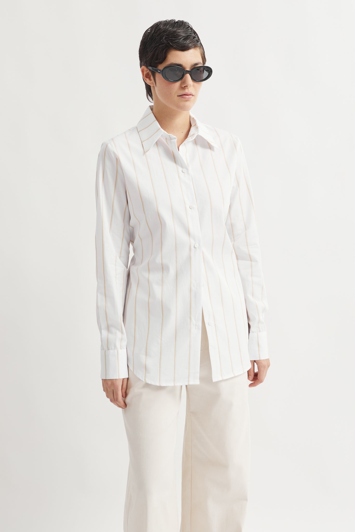 L.13062 - POPLIN LACE SHIRT - Yellow Stripes